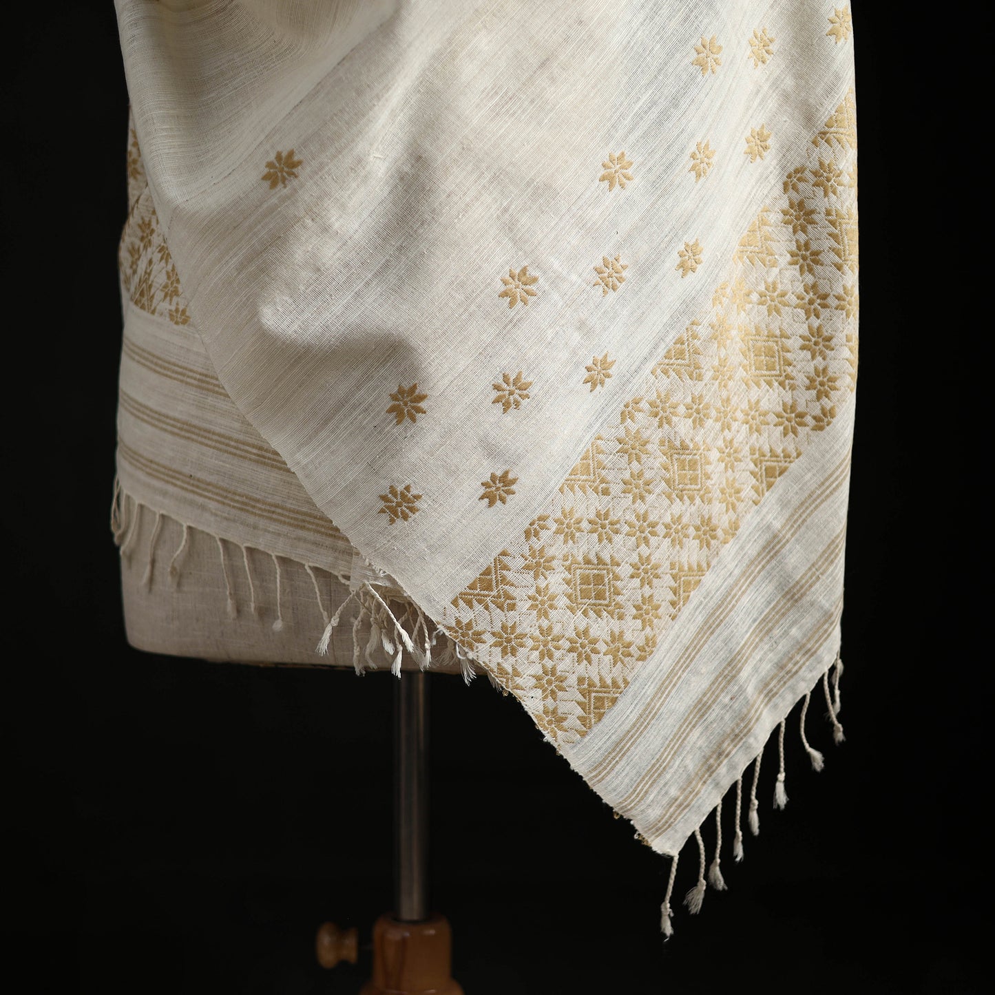 Handspun Handwoven Pure Eri Silk Aari Hand Embroidered Shawl of Assam 11
