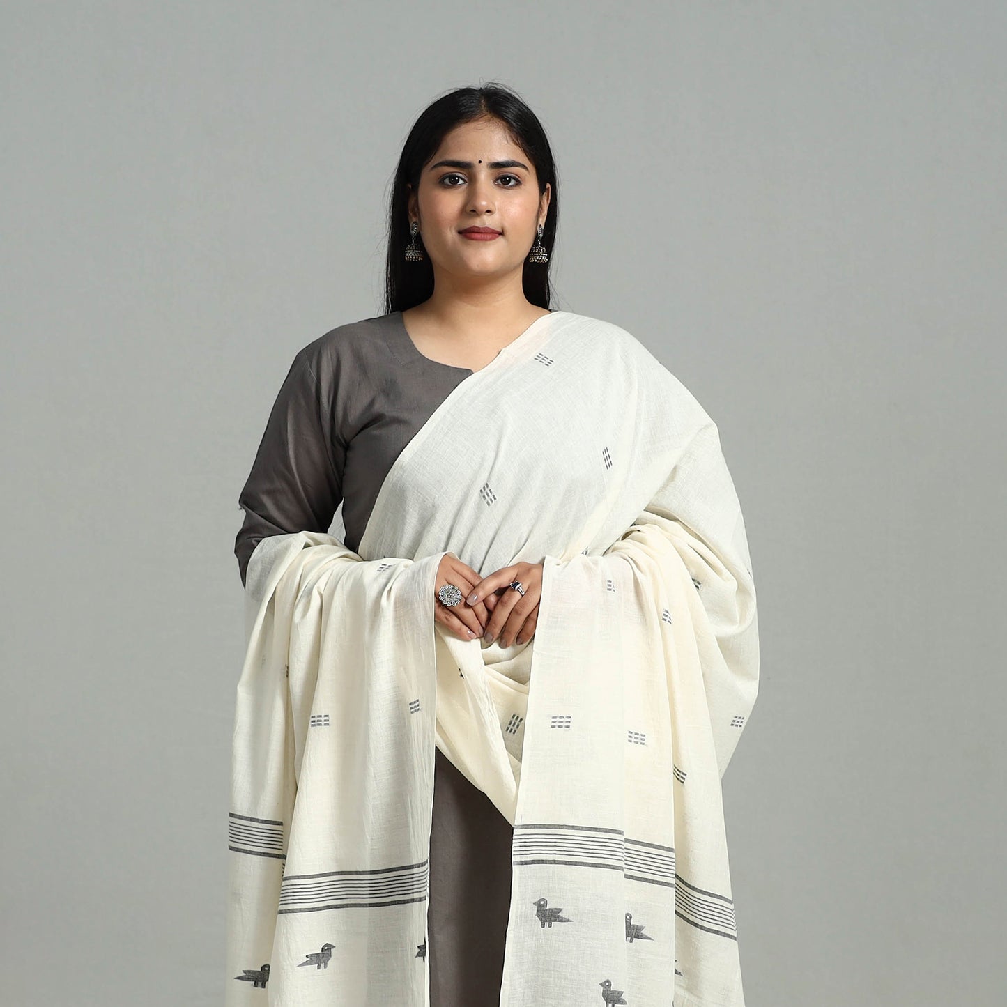 White - Handloom Cotton Burdwan Jamdani Dupatta 03