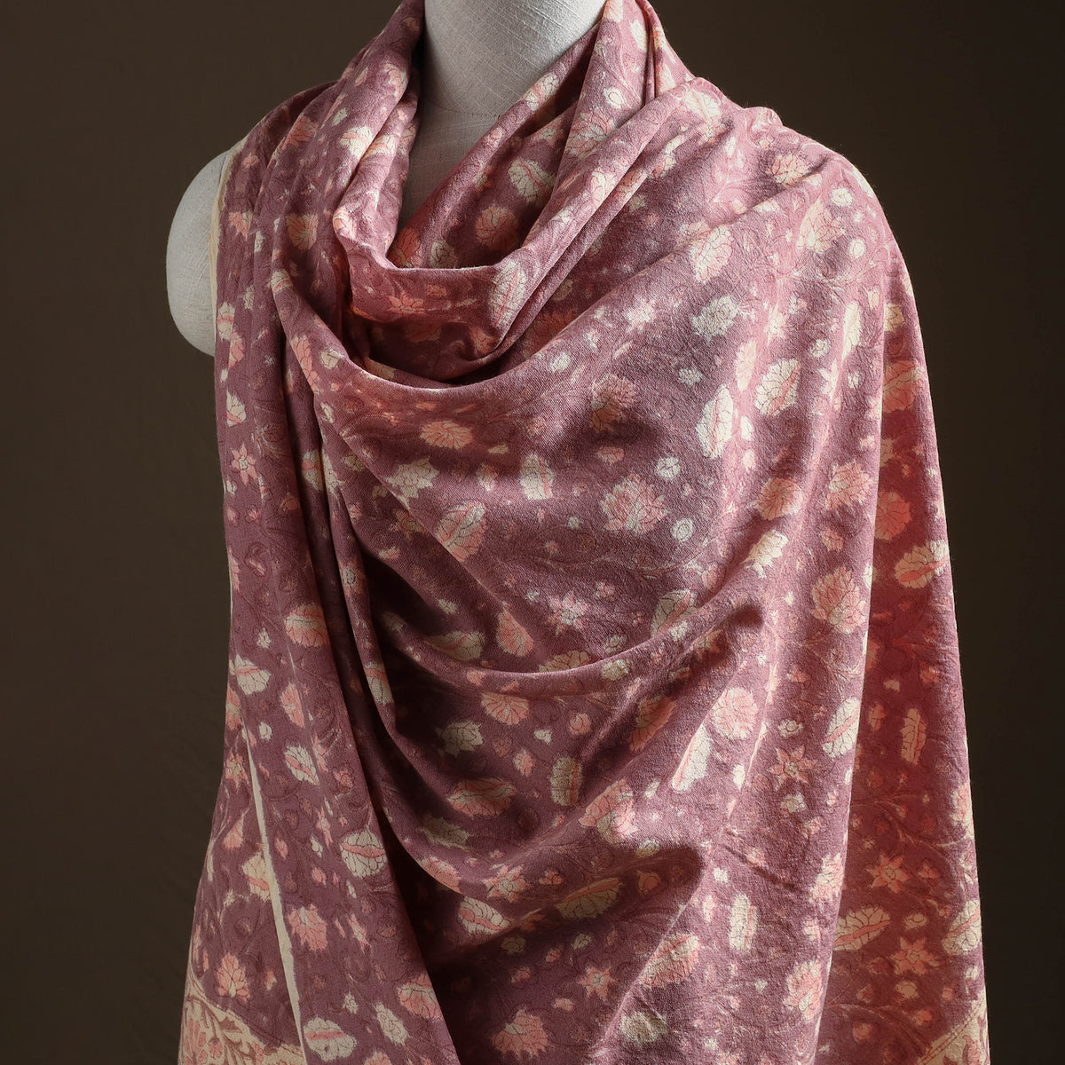 Floral Sanganeri Print Pure Merino Wool Handwoven Shawl 29