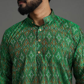 Green Silk Cotton Handwoven Pochampally Ikat Kurta for Men