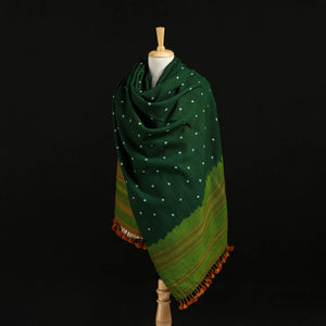 Green - Kutch Handwoven Clamp Dyed Shibori Desi Wool Shawl 56