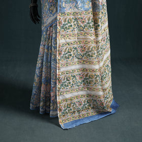 Floral Hand Block Print Mulberry Silk Sanganeri Saree 15