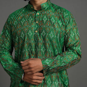 Green Silk Cotton Handwoven Pochampally Ikat Kurta for Men