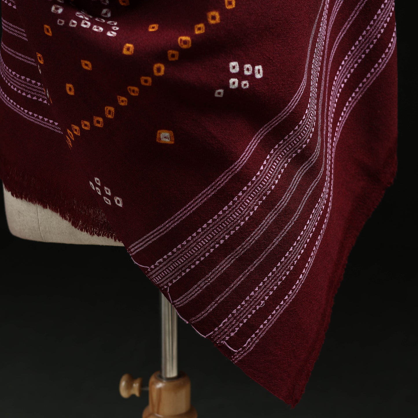 Kutch Handwoven Bandhani Tie-Dye Merino Wool Shawl 41