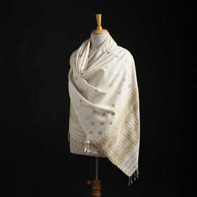 White - Handspun Handwoven Pure Eri Silk Aari Hand Embroidered Shawl of Assam 12