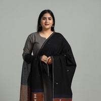 Black - Handloom Cotton Burdwan Jamdani Dupatta 04