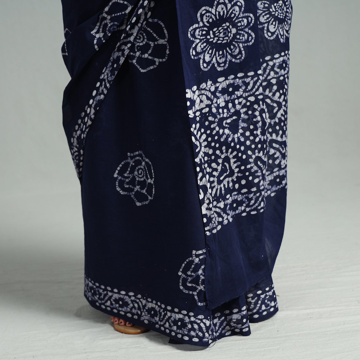 Blue - Hand Batik Printed Cotton Saree with Blouse Piece 63