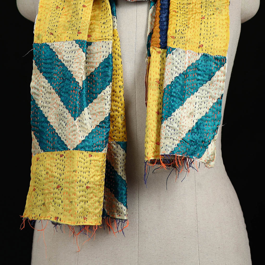 Bengal Kantha Handwork Patchwork Reversible Silk Stole 353