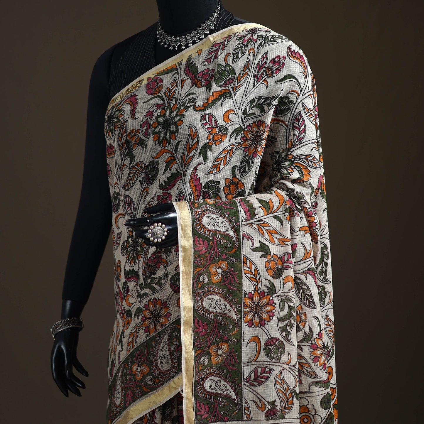 Kalamkari Printed Kota Doria Cotton Saree 27