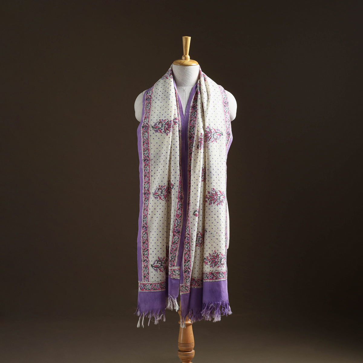 Floral Sanganeri Print Pure Merino Wool Handwoven Shawl 30