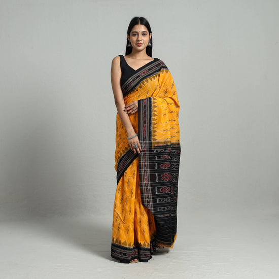 Yellow - Ikat Weave Handloom Cotton Sambalpuri Saree 14