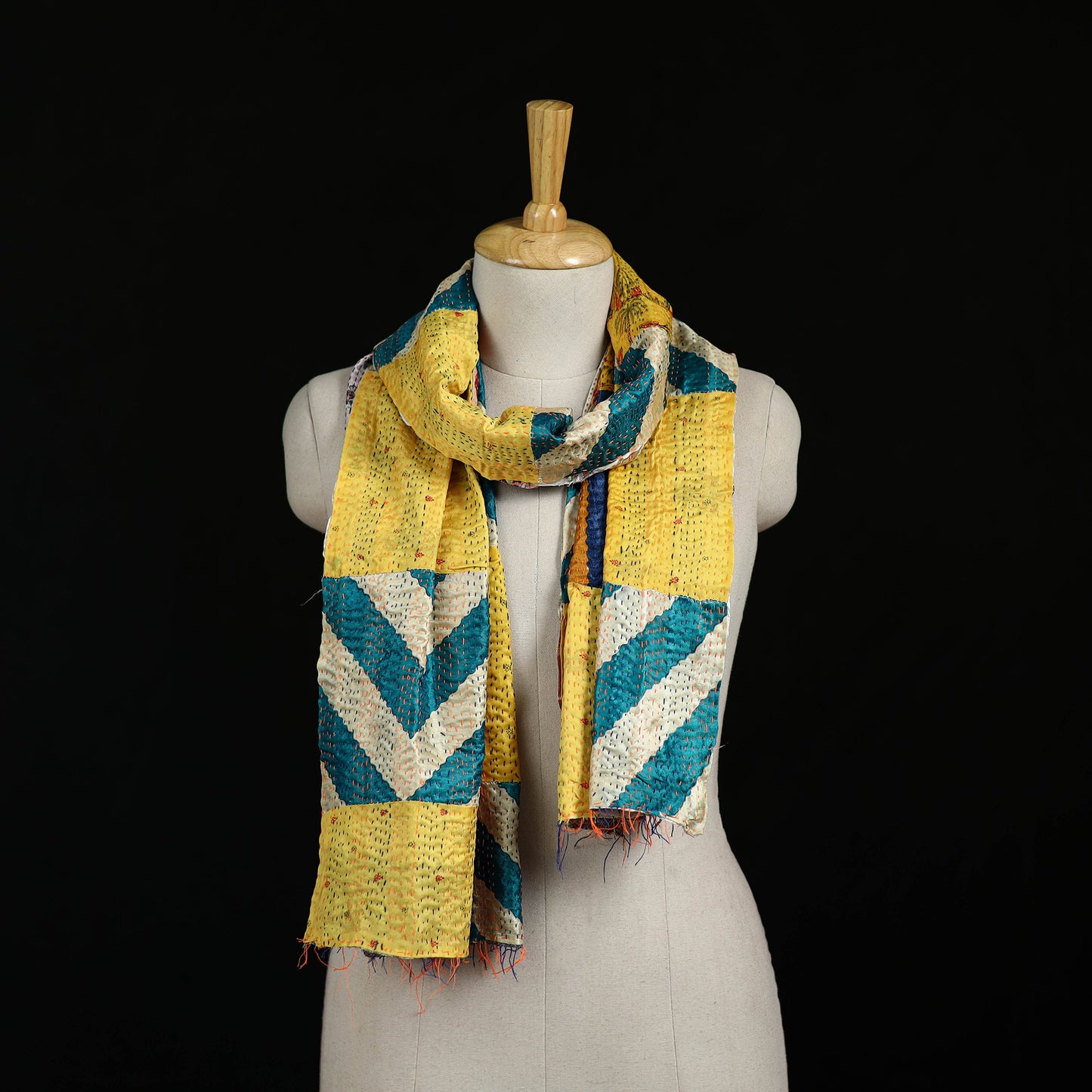 Bengal Kantha Handwork Patchwork Reversible Silk Stole 353