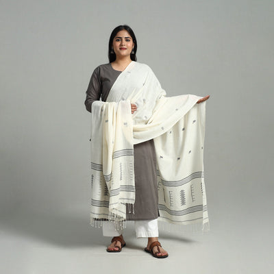 White - Handloom Cotton Burdwan Jamdani Dupatta 05