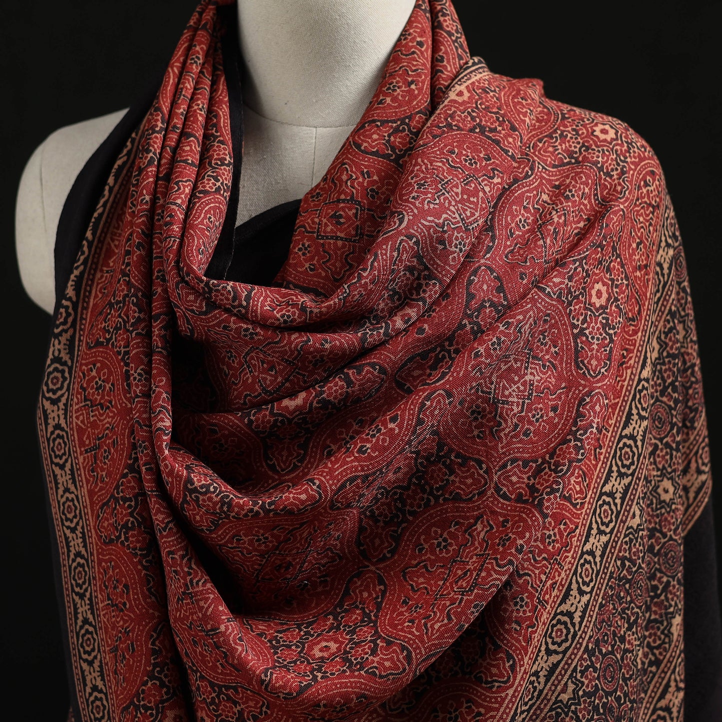 Kutch Handwoven Ajrakh Hand Block Print Merino Wool Shawl  42