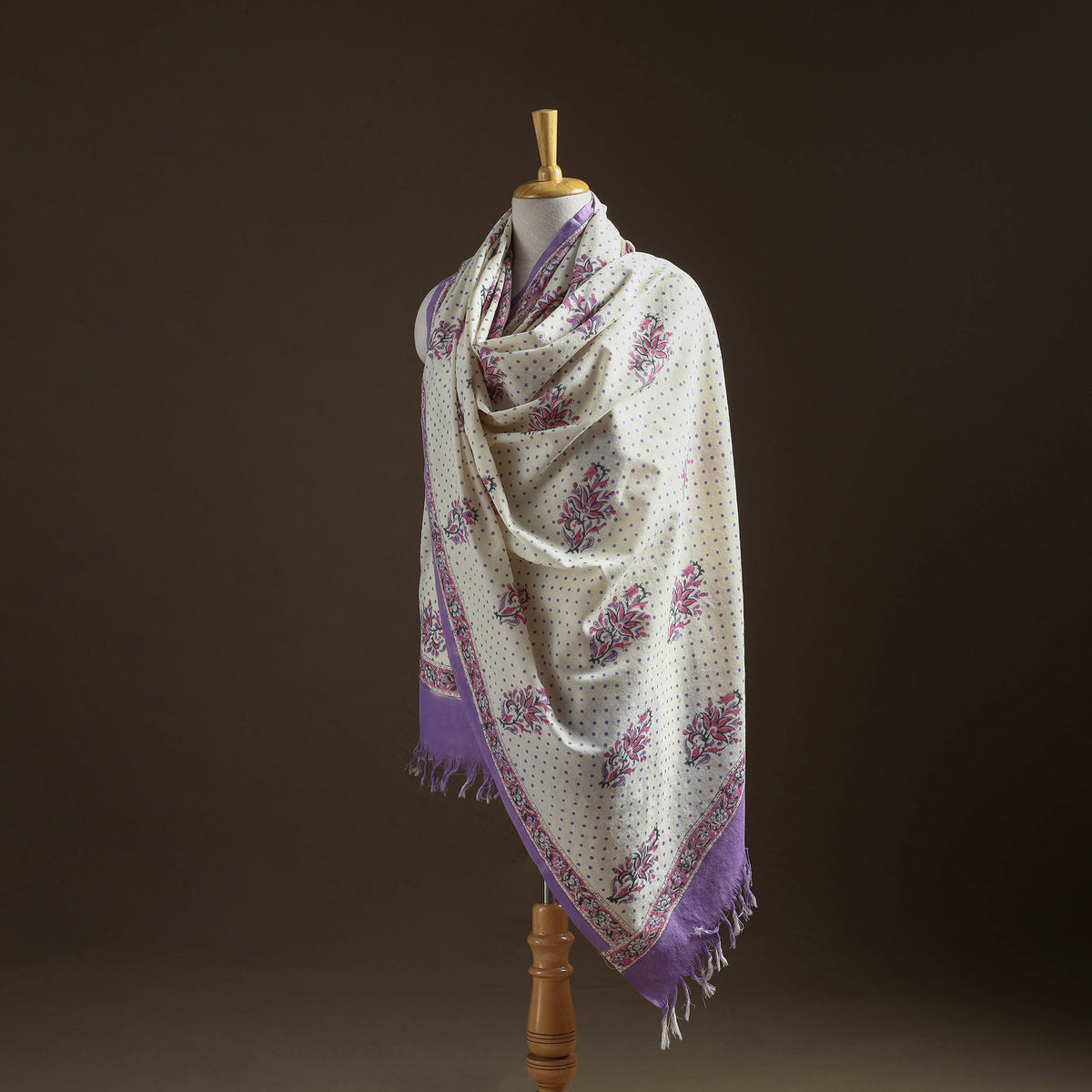 Floral Sanganeri Print Pure Merino Wool Handwoven Shawl 30