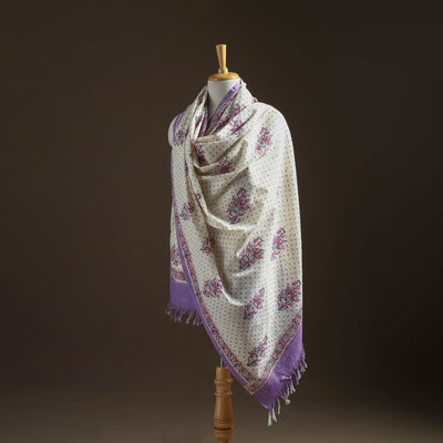 Floral Sanganeri Print Pure Merino Wool Handwoven Shawl 30