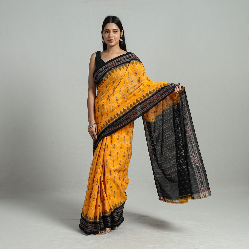 Yellow - Ikat Weave Handloom Cotton Sambalpuri Saree 14