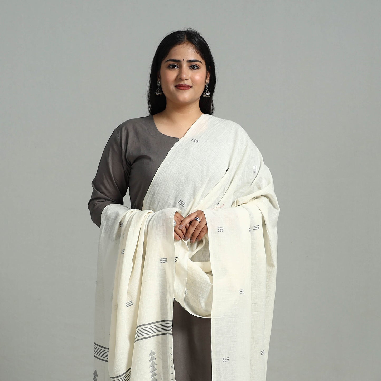 White - Handloom Cotton Burdwan Jamdani Dupatta 05