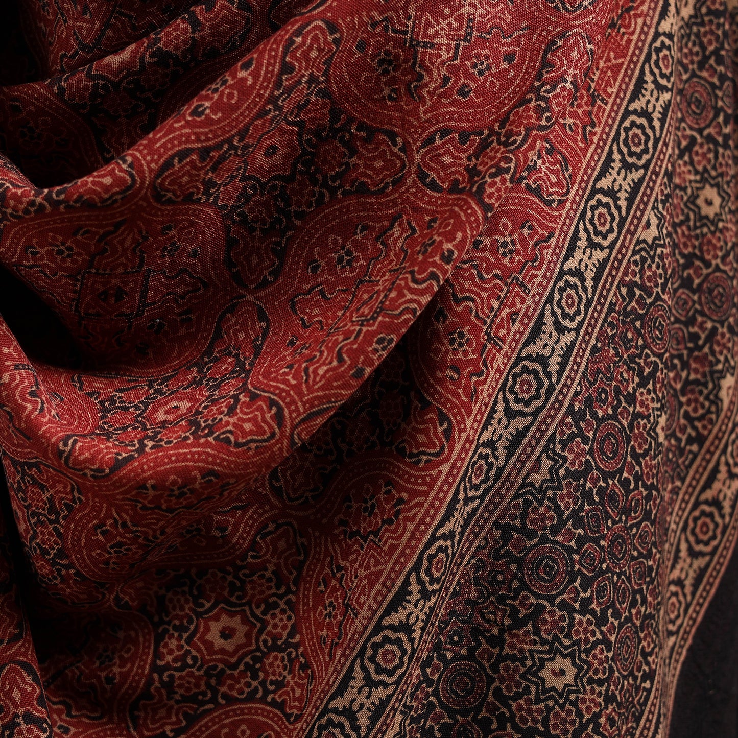 Kutch Handwoven Ajrakh Hand Block Print Merino Wool Shawl  42