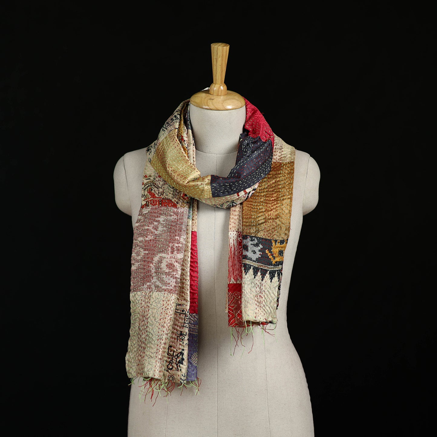 Bengal Kantha Handwork Patchwork Reversible Silk Stole 354
