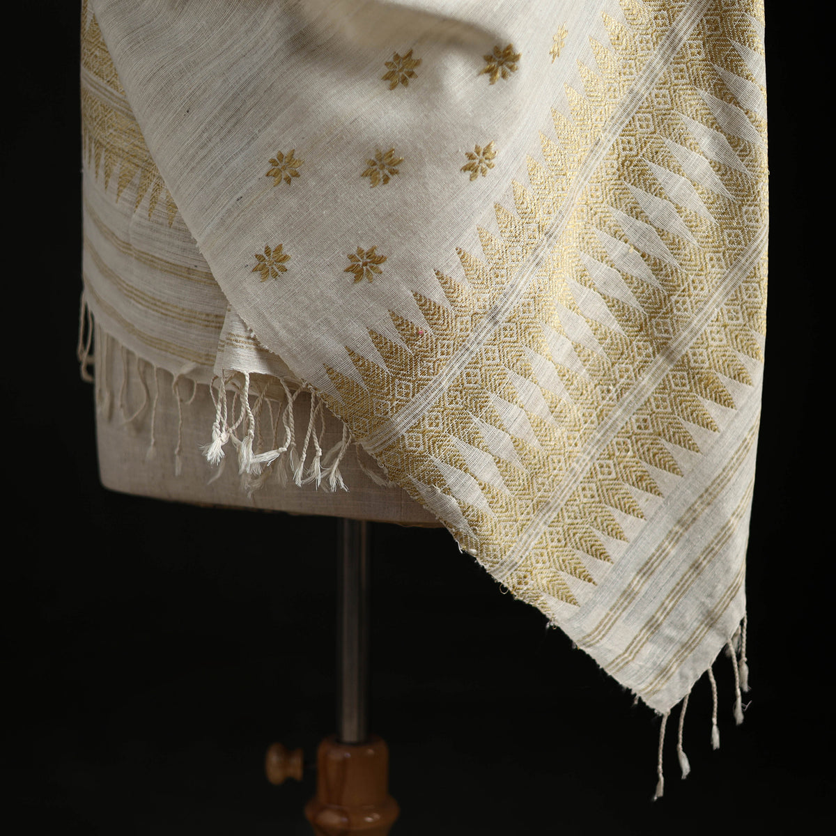 White - Handspun Handwoven Pure Eri Silk Aari Hand Embroidered Shawl of Assam 12