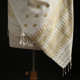 White - Handspun Handwoven Pure Eri Silk Aari Hand Embroidered Shawl of Assam 12
