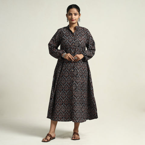 Black - Ajrakh Hand Block Printed Cotton Dress