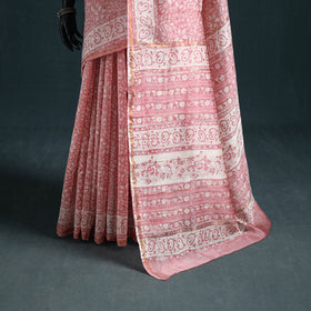Floral Hand Block Print Mulberry Silk Sanganeri Saree 17