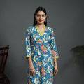 Blue Sequins Work Cotton Straight Sanganeri Print Kurta for Women
