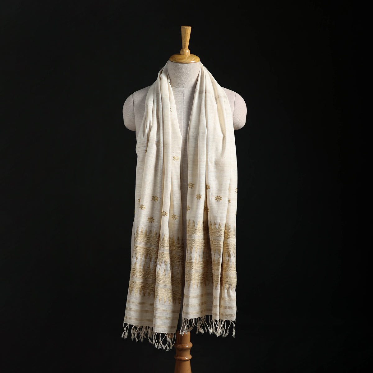 White - Handspun Handwoven Pure Eri Silk Aari Hand Embroidered Shawl of Assam 12