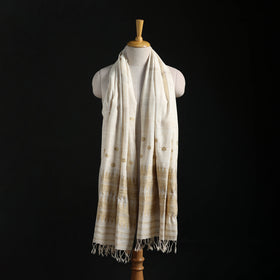 White - Handspun Handwoven Pure Eri Silk Aari Hand Embroidered Shawl of Assam 12