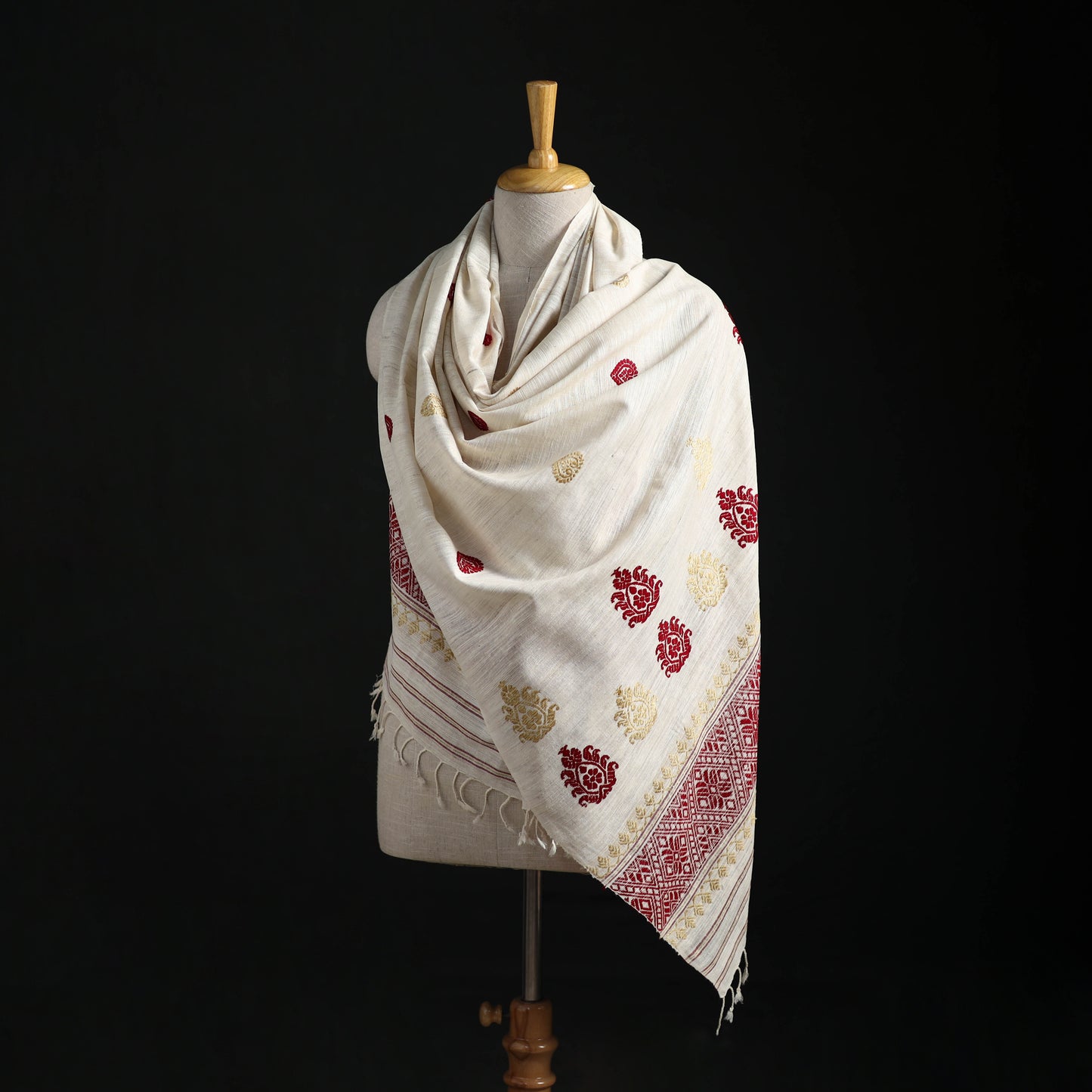 Handspun Handwoven Pure Eri Silk Aari Hand Embroidered Shawl of Assam 13