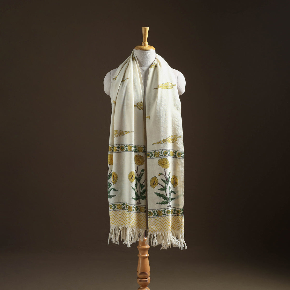 Floral Sanganeri Print Pure Merino Wool Handwoven Shawl 31