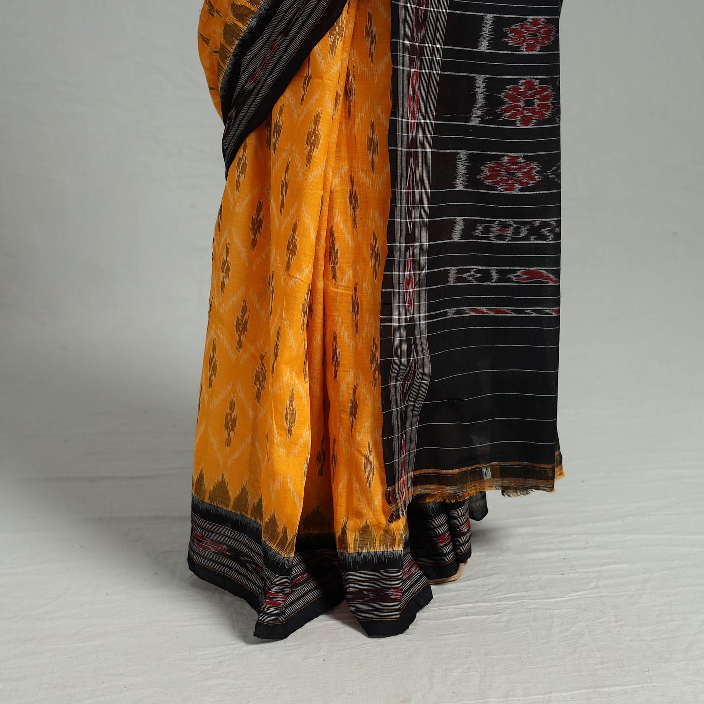 Yellow - Ikat Weave Handloom Cotton Sambalpuri Saree 14