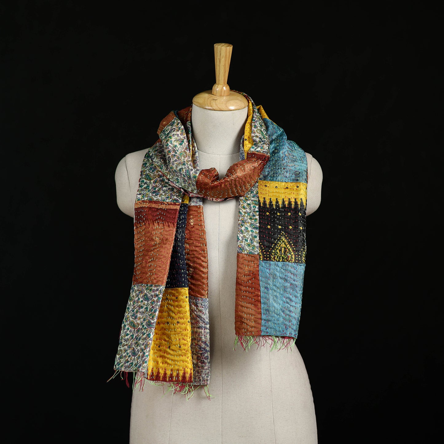 Bengal Kantha Handwork Patchwork Reversible Silk Stole 355