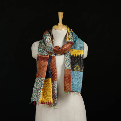 Bengal Kantha Handwork Patchwork Reversible Silk Stole 355