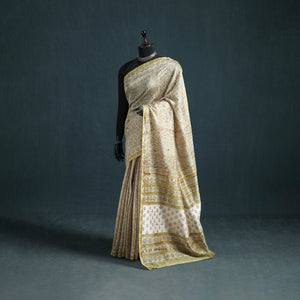 Floral Hand Block Print Mulberry Silk Sanganeri Saree 16