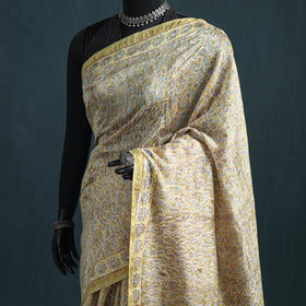 Floral Hand Block Print Mulberry Silk Sanganeri Saree 16