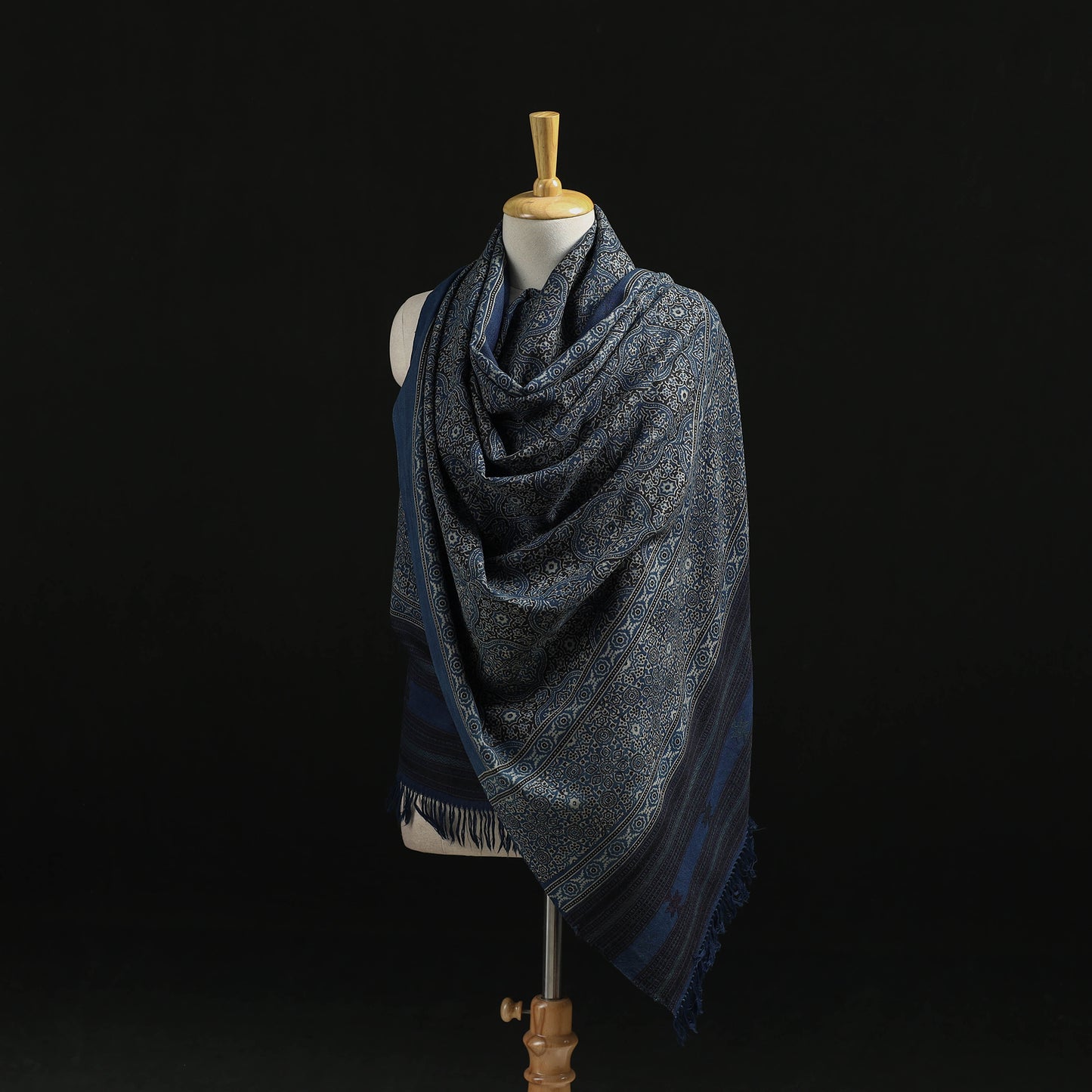 Kutch Handwoven Ajrakh Hand Block Print Merino Wool Shawl  43