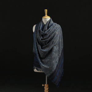 Blue - Kutch Handwoven Ajrakh Hand Block Print Merino Wool Shawl  43