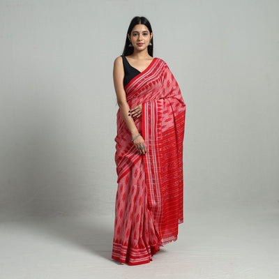 Pink - Ikat Weave Handloom Cotton Sambalpuri Saree 15