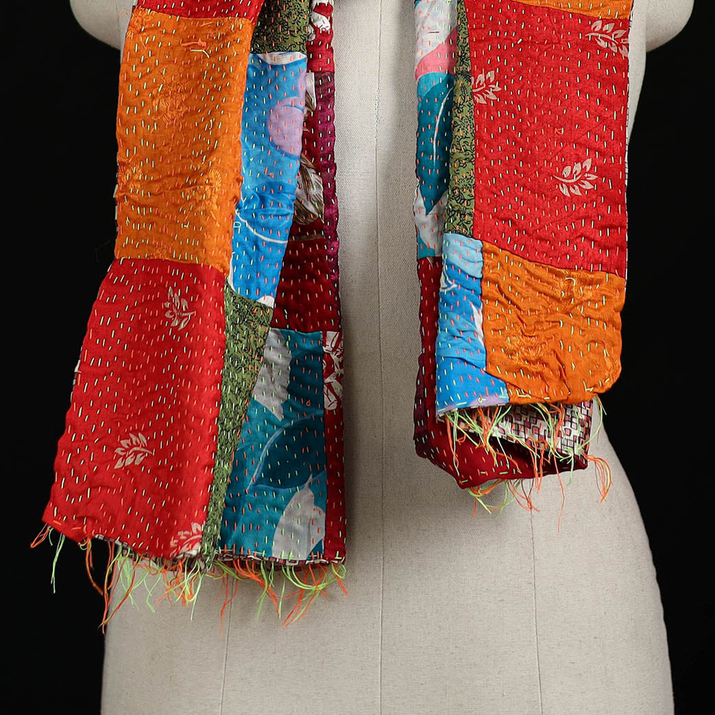 Bengal Kantha Handwork Patchwork Reversible Silk Stole 356