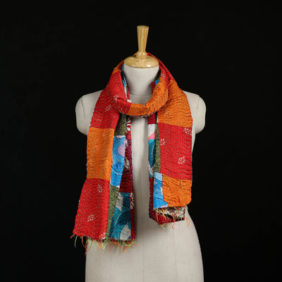 Bengal Kantha Handwork Patchwork Reversible Silk Stole 356