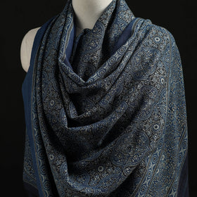 Kutch Handwoven Ajrakh Hand Block Print Merino Wool Shawl  43