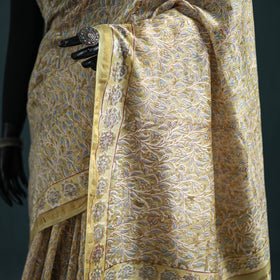 Floral Hand Block Print Mulberry Silk Sanganeri Saree 16