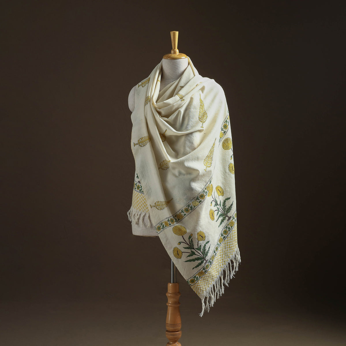 Floral Sanganeri Print Pure Merino Wool Handwoven Shawl 31