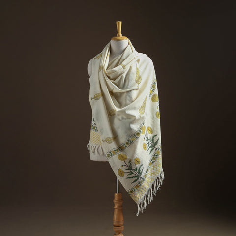 Floral sanganeri print pure merino wool handwoven shawl 31