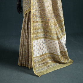 Floral Hand Block Print Mulberry Silk Sanganeri Saree 16