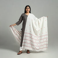 White - Handloom Cotton Burdwan Jamdani Dupatta 07