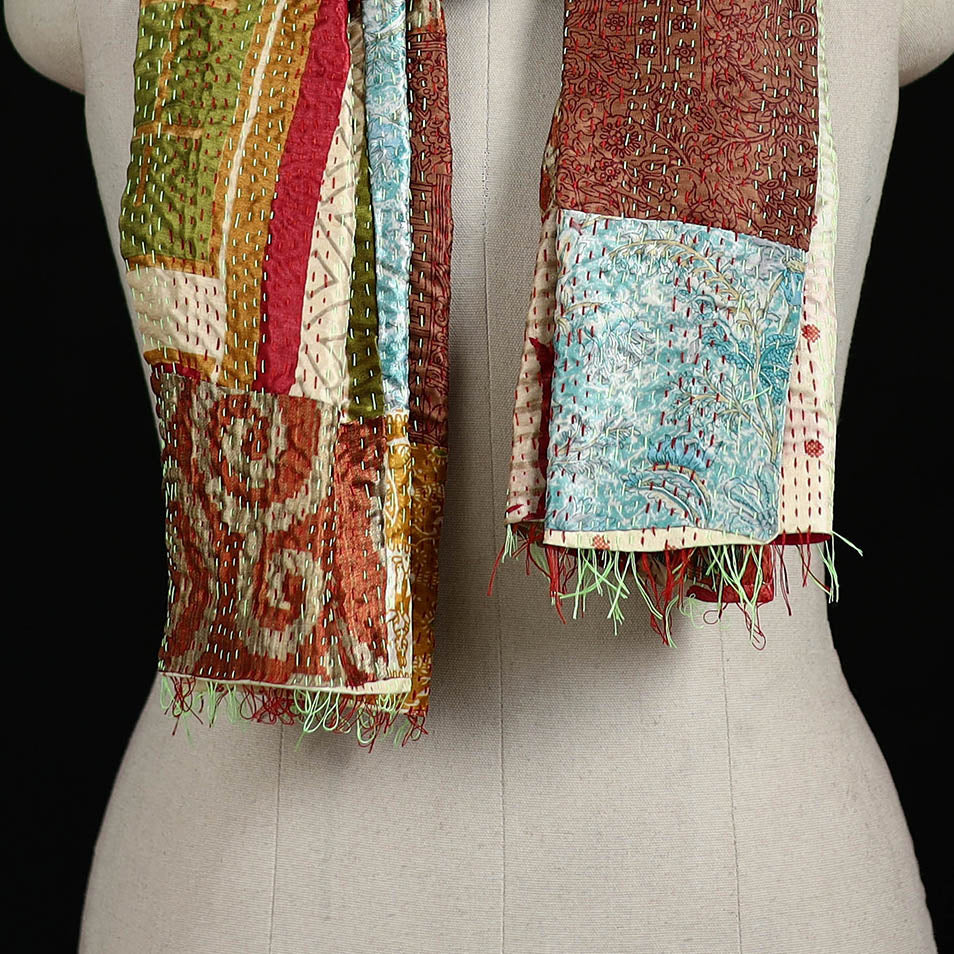 Bengal Kantha Handwork Patchwork Reversible Silk Stole 357